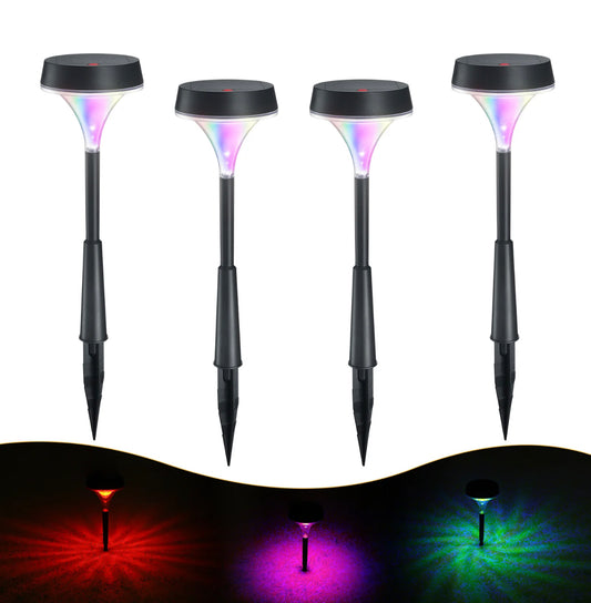 4 Pack GARTEN SOLARLEUCHTE FÜR AUSSEN, RGB FARBIG WEGELEUCHTEN MIT 8 LICHTMODI